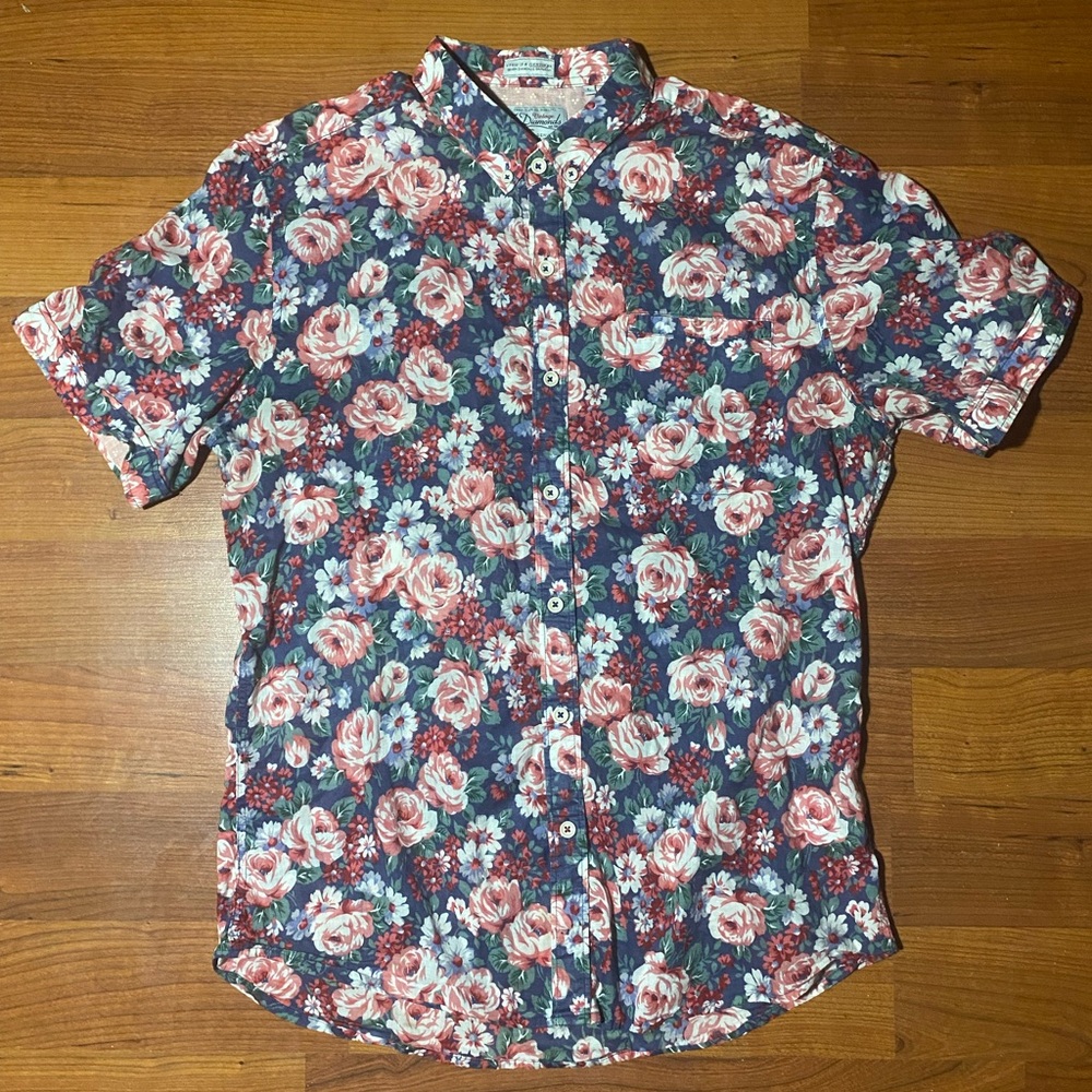 Vintage 7 Diamonds Floral Short Sleeve Button Down Men’s Shirt Large